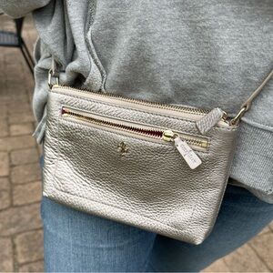Cole Haan Platinum metallic slim pebbled leather crossbody bag